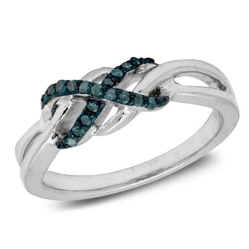 Luxury Gold Ring-Sterling Silver 0.20CTW BLUE AND WHITE DIAMOND INFINITY RING