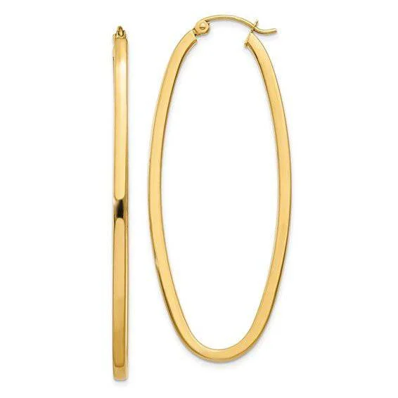 Beautiful Drop Earrings-14K Y Gold Elongated Hoop Earrings