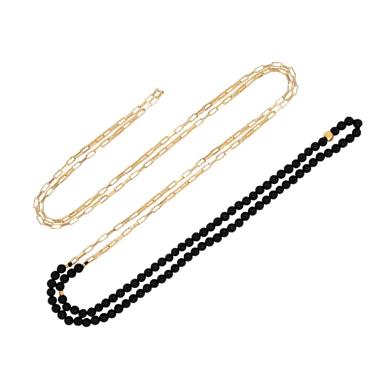 Classic Crystal Necklace-Black Multi Gold Plated Necklace w. Onyx