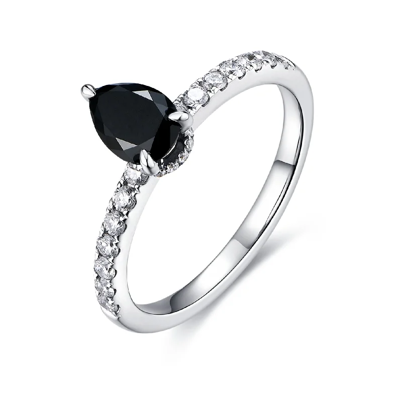 Unique Men's Wedding Ring-Pear Black Diamond Crown Ring