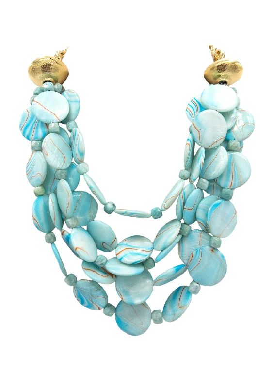 Vintage Pearl Necklace-Blue Shell Multi Strand Necklace