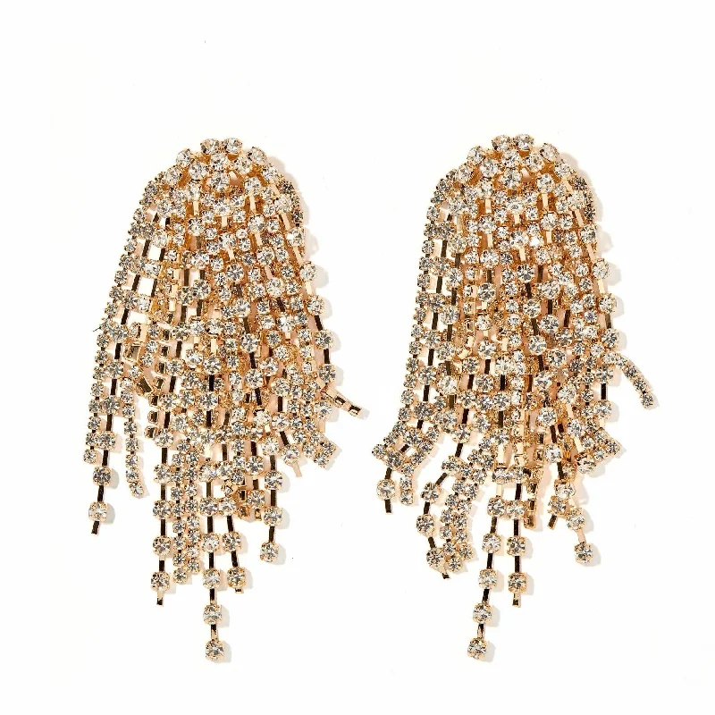 Beautiful Pearl Drop Earrings-Linny Co | Grayson Gold Tone Crystal Chandelier Earrings