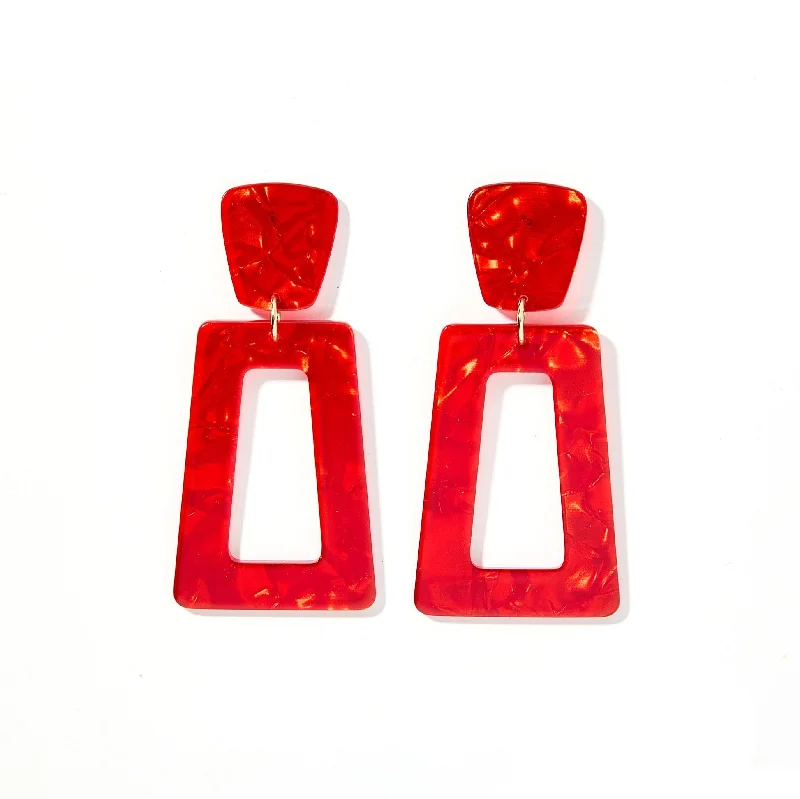 Fashion Earrings for Wedding Day-Linny Co | Kennedy Rectangular Drop Earrings in Pearlized Red