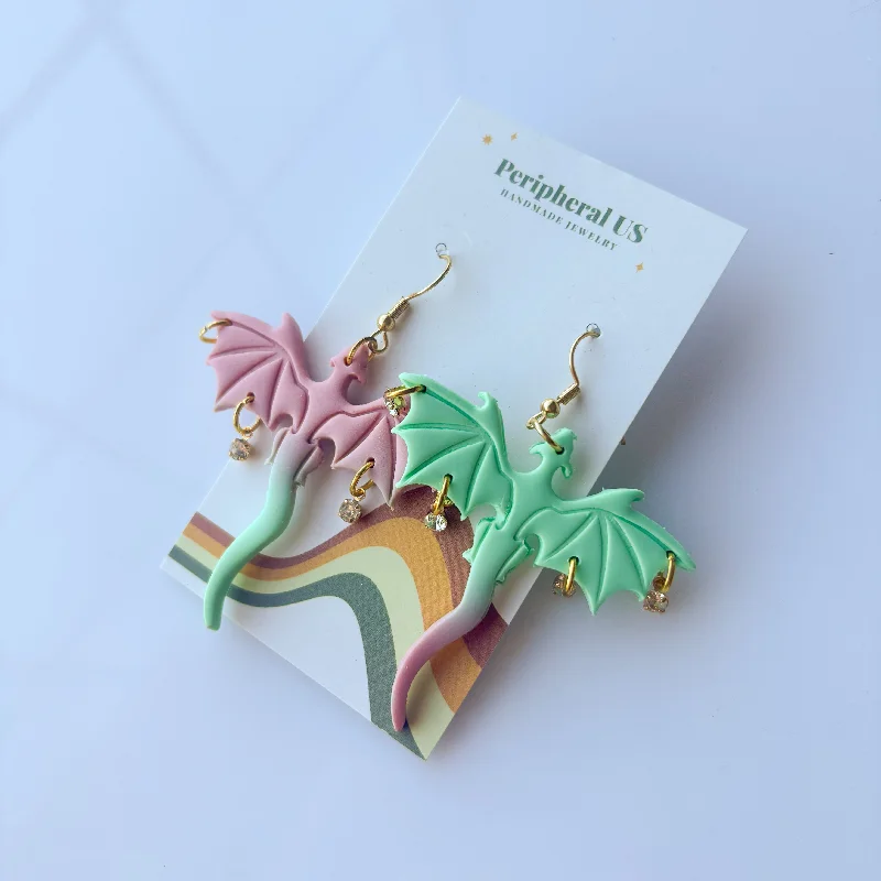 Small Dangle Earrings-MINT & PINK OMBRE DRAGON EARRINGS