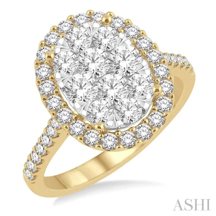 Men's Engagement Ring with Diamonds-1 1/2 ctw Oval Shape Diamond Lovebright Ring in 14K Yellow and White Gold