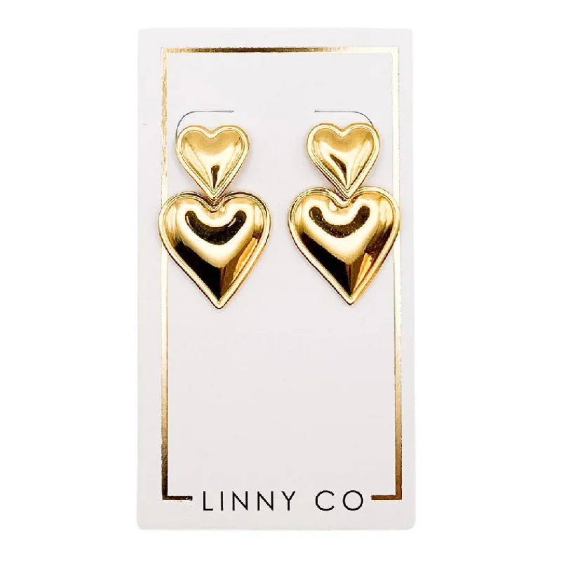 Luxury Drop Earrings for Weddings-Linny Co | Esme Gold Tone Heart Drop Earrings