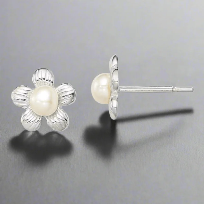 Cute Butterfly Earrings-SS Flower & Lab-Created Pearl Stud Earrings