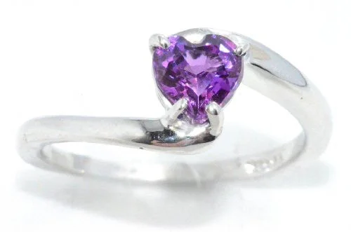 Diamond Anniversary Ring-1 Ct Amethyst Heart Ring .925 Sterling Silver Rhodium Finish