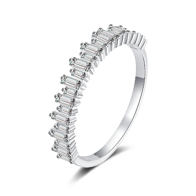 Platinum Wedding Ring-Half Eternity Baguette Diamond Ring