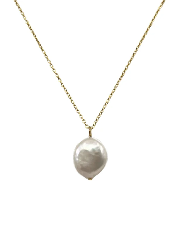 Beautiful Diamond Necklace-Getting Fresh Disc Pearl Gold Necklace