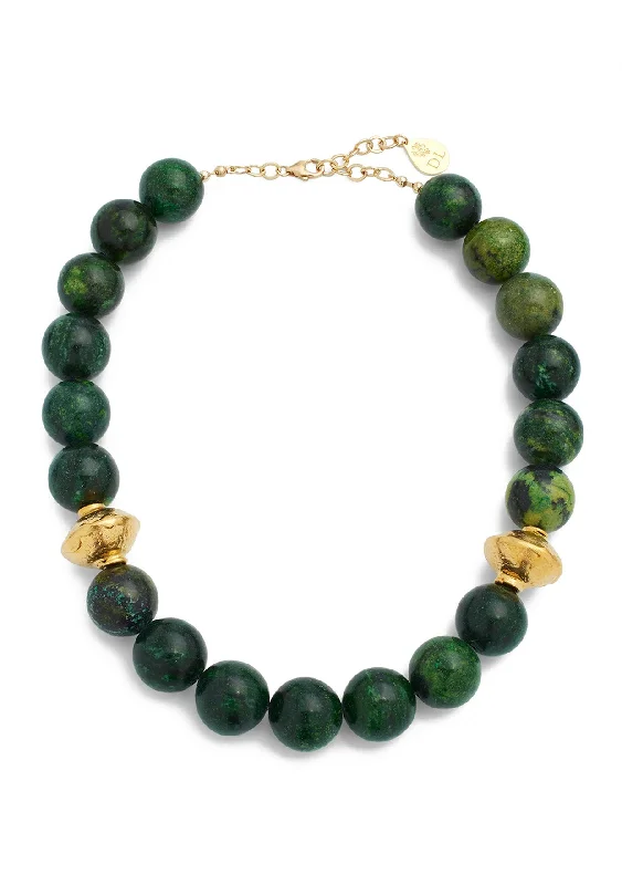 Unique Crystal Necklace-Chrysocolla Gold Accent Necklace