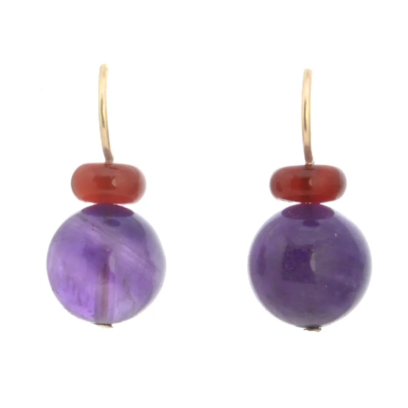 Customizable Wedding Earrings-Pom Pom Hooplet Earrings Carnelian Amethyst