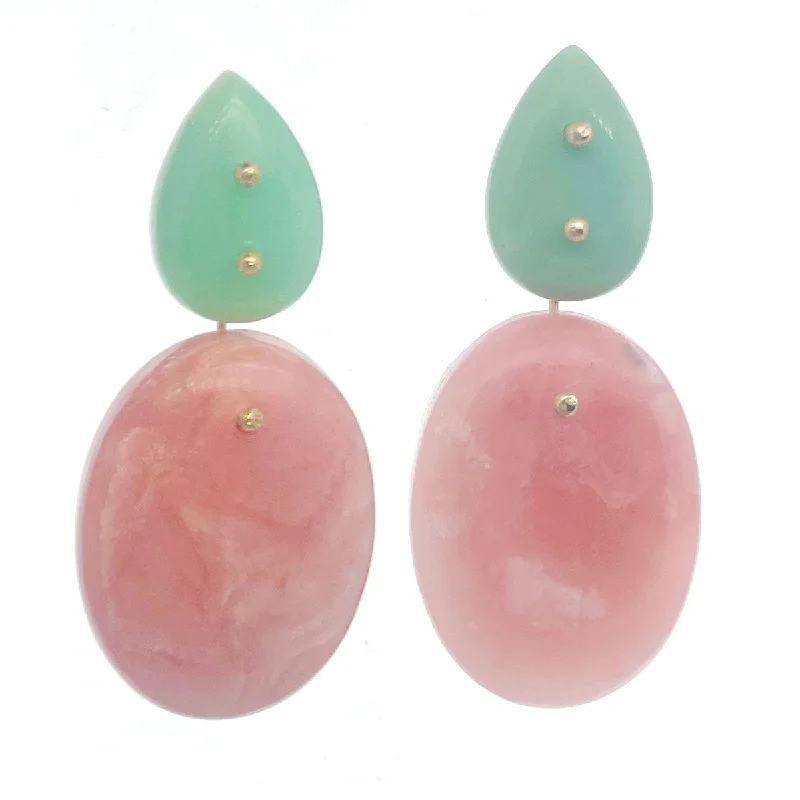 Modern Silver Drop Earrings-Mobile Earrings Chrysoprase Pink Opal