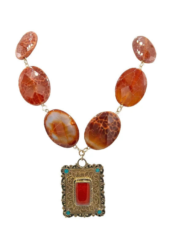 Custom Name Necklace-Red Fire Agate Ethnic Pendant Necklace