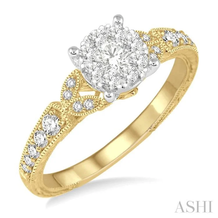 Fashionable Stackable Rings-1/2 ctw Round Cut Diamond Lovebright Engagement Ring in 14K Yellow & White Gold