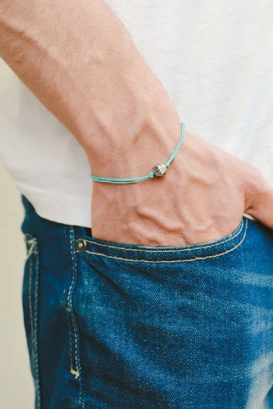 Elegant Tennis Bracelet with Sapphires-Silver nugget bracelet for men, turquoise cord, handmade gift for him