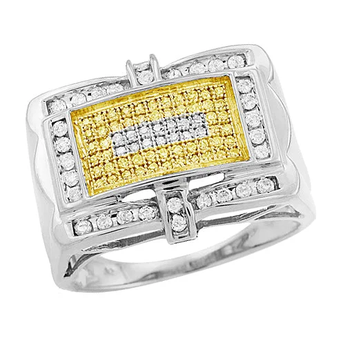 Designer Ring with Birthstone-Sterling Silver 0.50CTW YELLOW & WHITE DIA MENS RING