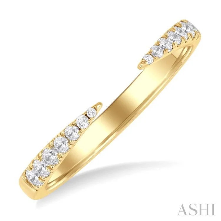 Platinum Wedding Band for Women-1/5 ctw Graduated Round Cut Diamond Claw Open Fashion Ring in 10K Yellow Gold