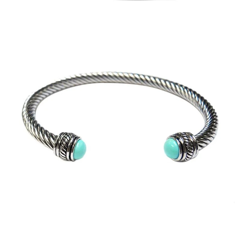 Silver Bracelet for Bridesmaids-Luceil Turquoise Stone Cable Bracelet