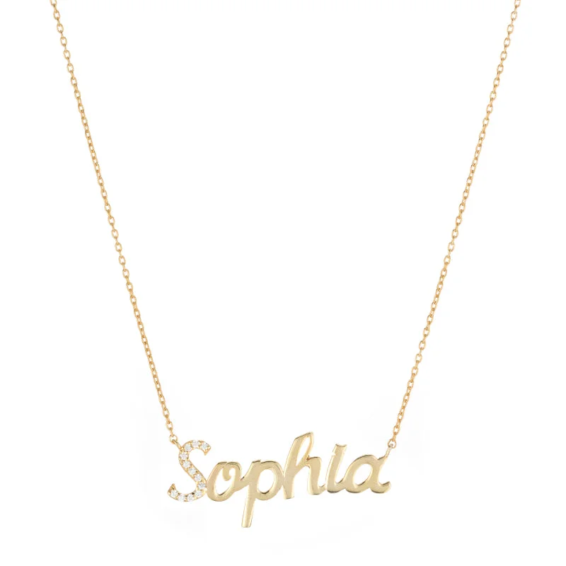 Sparkling Pendant Necklace-Diamond Pavé Personalized Cursive Necklace, 14k