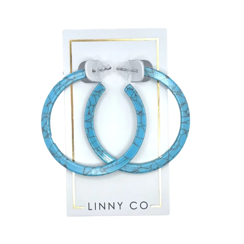 Wedding Earrings with Crystals-Linny Co | Holly Medium Hoop Earrings in Turquoise Blue