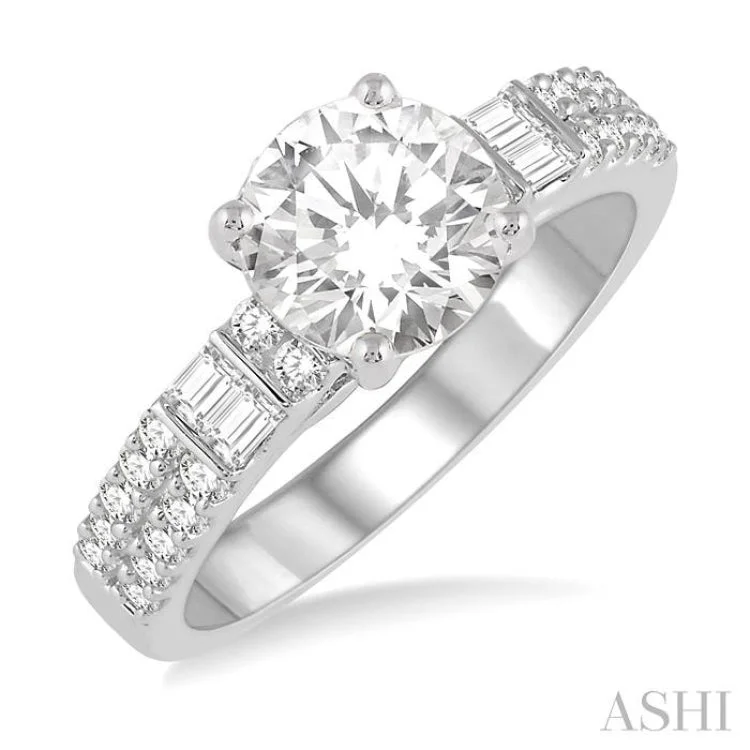 Custom Wedding Band-1/2 ctw Semi-Mount Diamond Engagement Ring in 14K White Gold