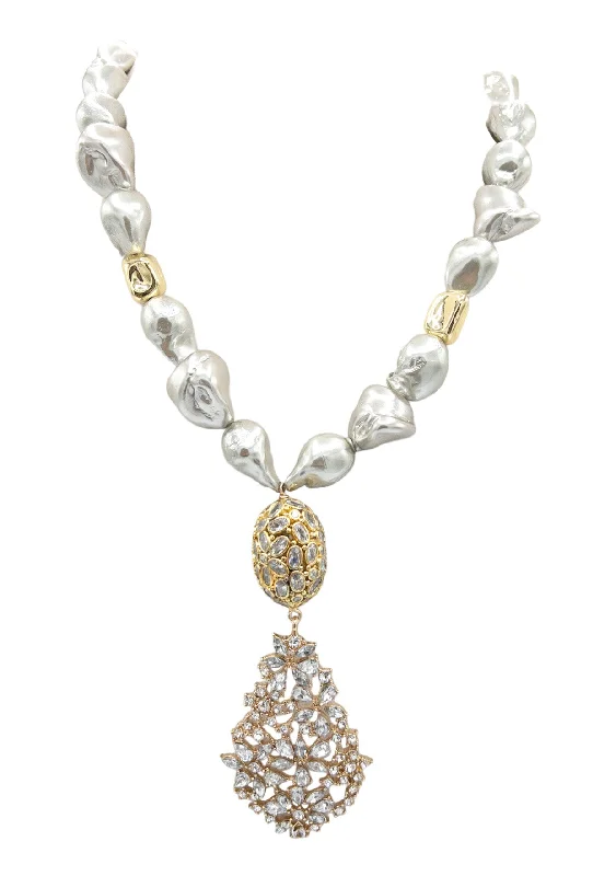 Trendy Necklace for Bridesmaids-Freshwater Pearl Crystal Pendant Necklace