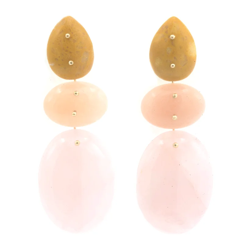 Stunning Crystal Earrings-Mobile Earrings Jasper Aventurine Rose Quartz Light