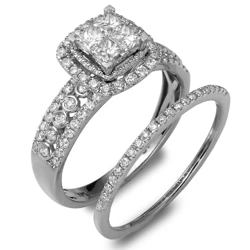 Personalized Wedding Ring-14KW 1.05CTW PC DIAMOND QUAD HEAD BRIDAL SET - BEZ