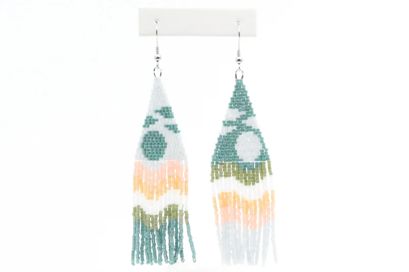 Large Drop Earrings-Moon and Waves Beaded Earrings