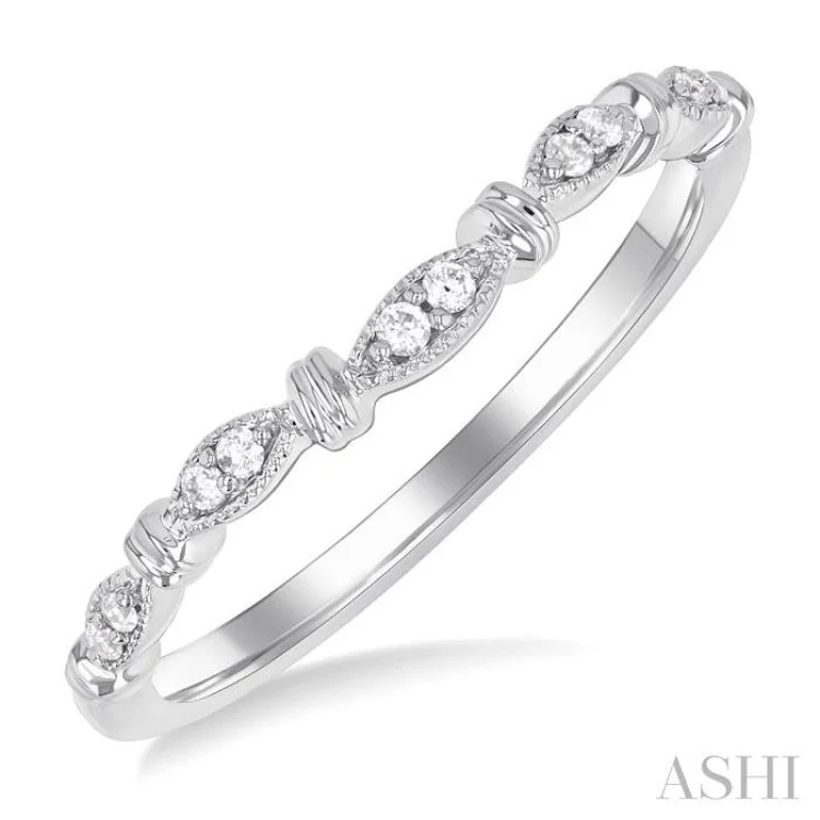 Modern Engagement Ring-1/20 ctw Marquise Link Round Cut Diamond Wedding Band in 14K White Gold