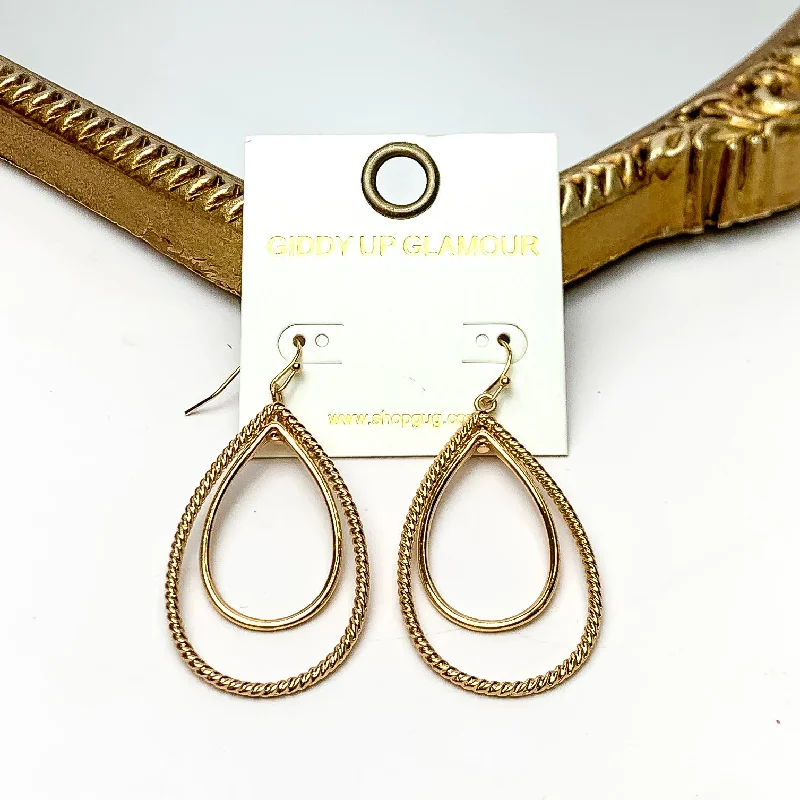 Geometric Earrings for Women-Multiple layered Teardrop Shaped Earrings in Gold Tone