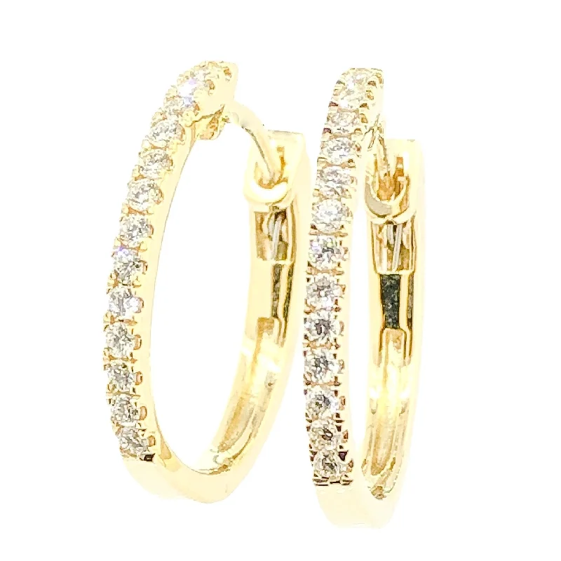 Unique Gold Earrings-14K Y Gold 0.20ctw Oval SI1/H Diamond Hoop Earrings