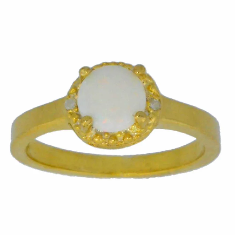 Classic Wedding Band with Diamonds-6mm Genuine Opal & Diamond Round Ring .925 Sterling Silver 14Kt Yellow Gold Plated