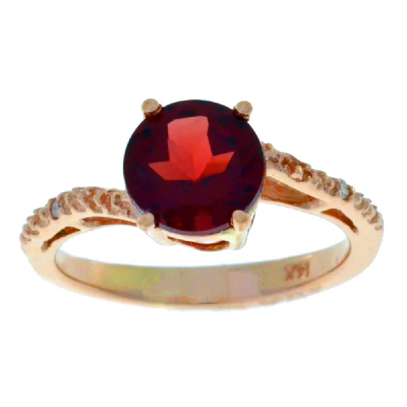 Gold Ring with Citrine-14Kt Rose Gold Garnet & Diamond Round Ring