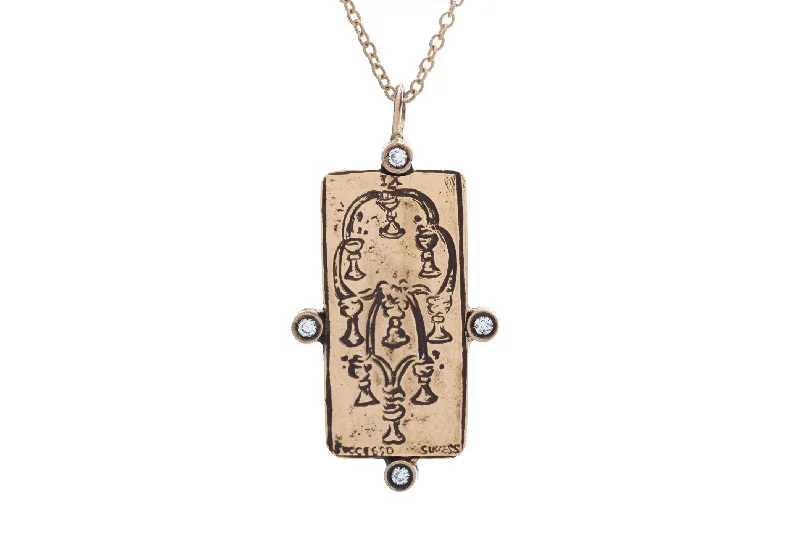 Bridal Necklace with Diamonds-Diamond Nine of Cups Tarot Card Necklace