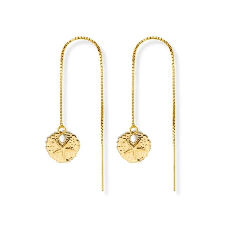 Luxury Diamond Earrings-Threader Earrings + Sand Dollar Drop Charm