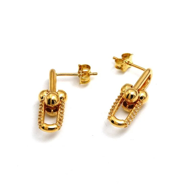 Luxury Diamond Earrings-Real Gold GZTF Solid Hardware Stone Earring 0870 E1845