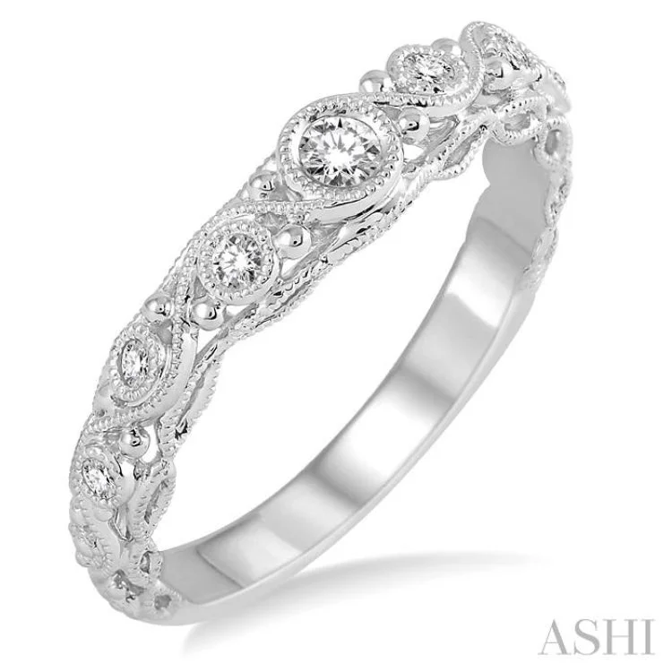 Elegant Silver Ring for Women-1/6 ctw Round Cut Diamond Wedding Band in 14K White Gold