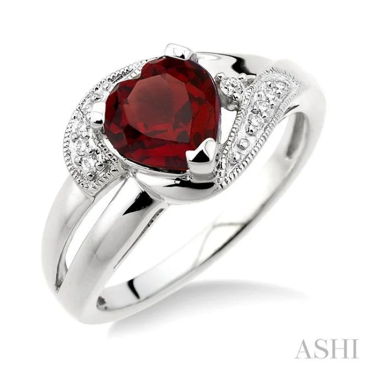 Custom Diamond Wedding Band-7x7 MM Heart Shape Garnet and 1/20 ctw Single Cut Diamond Ring in Sterling Silver