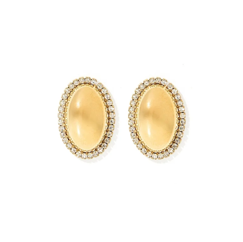 Minimalist Stud Earrings-Linny Co | Colette Gold Tone Oval Stud Earrings with CZ Crystal Outline