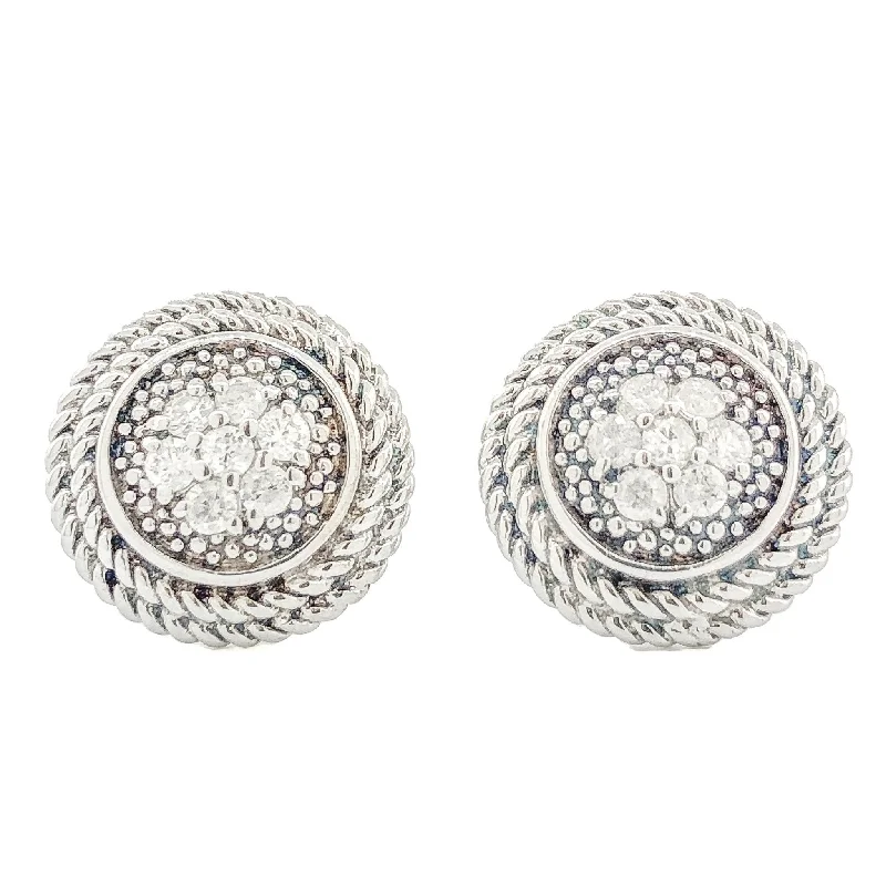 Trendy Dangle Earrings-SS 0.15cttw Diamond Button Earrings