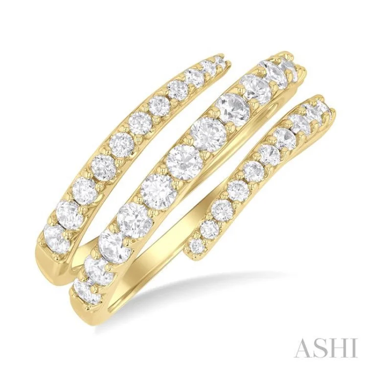 Platinum Diamond Ring-1.00 ctw Spiral Round Cut Diamond Fashion Open Wrap Band in 14K Yellow Gold