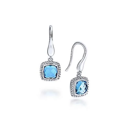 Pearl Earrings for Bride-SS Cushion Cut Swiss Blue Topaz Drop Earrings