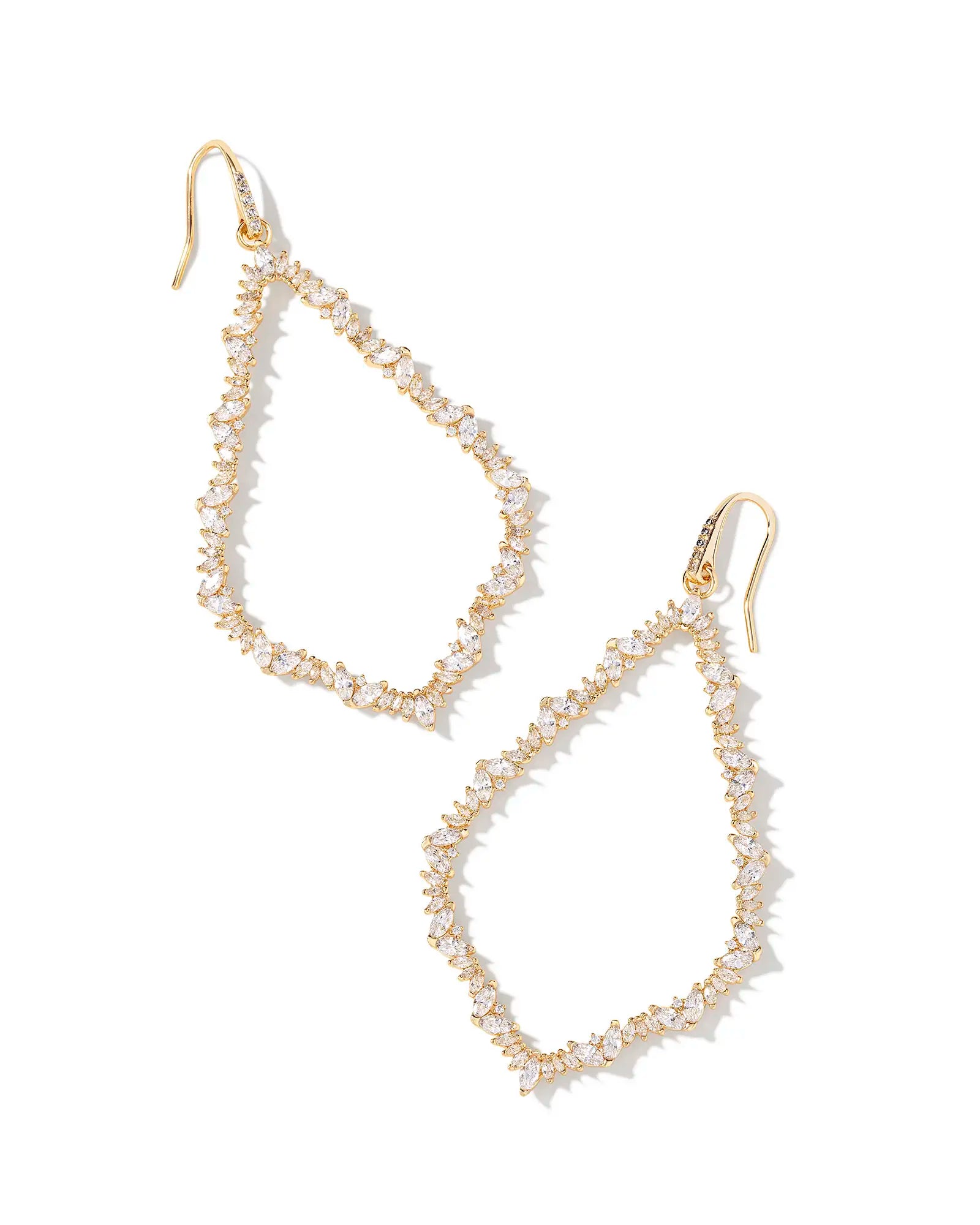 Bridal Earrings with Pearls-Kendra Scott | Sophee Gold Crystal Open Frame Earrings in White Crystal