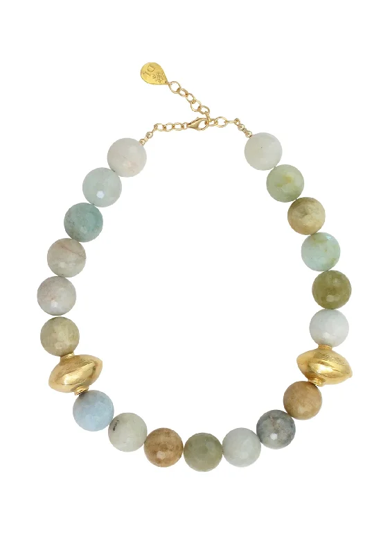 Gold Necklace with Amethyst-Amazonite Gold Accent Necklace