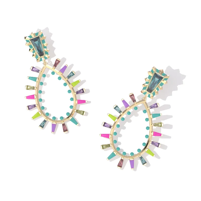 Geometric Drop Earrings-Kendra Scott | Kelsey Gold Statement Earrings in Multi Mix