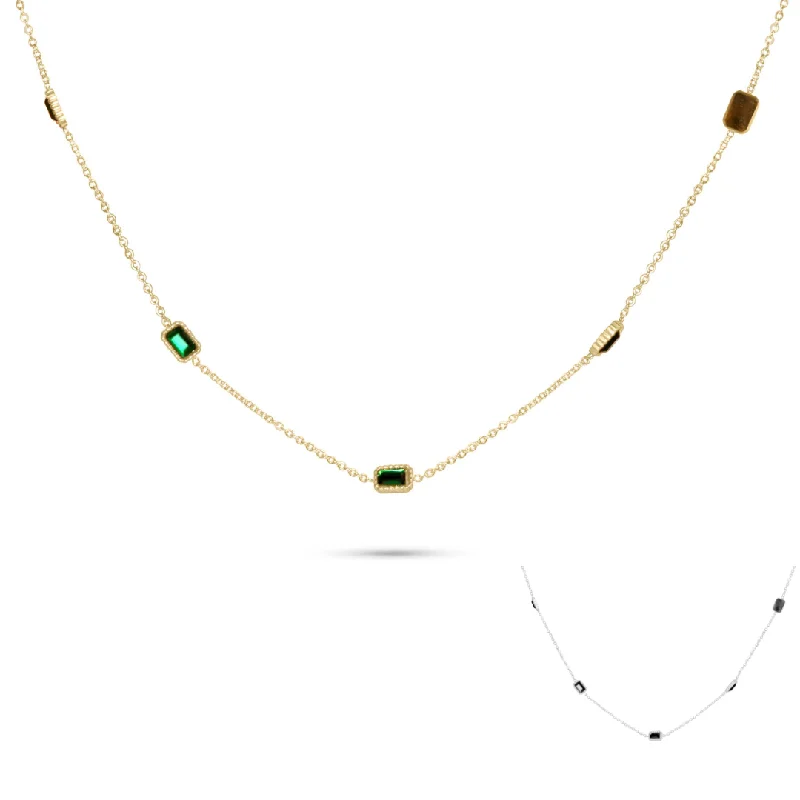 Classic Layered Necklace-Multiple Green Stone Necklace