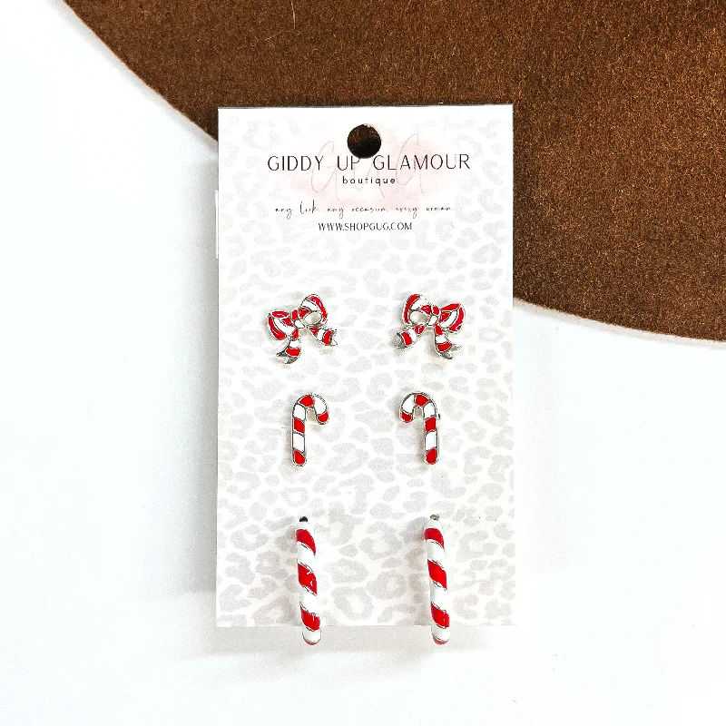 Statement Earrings for Weddings-Candy Cane Earring Set