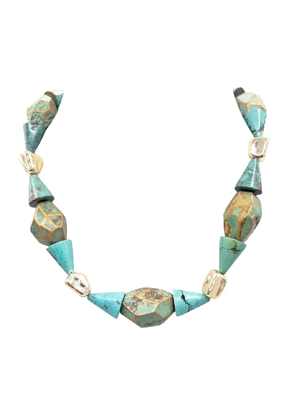 Fashionable Birthstone Necklace-Turquoise Gold Accent  Necklace